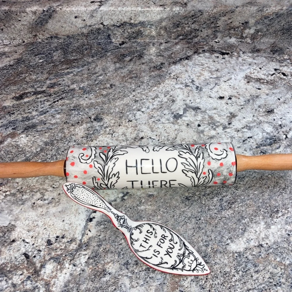 Anthropologie Rolling Pin Bone China Milly Hatch Crowned Leaf NEW